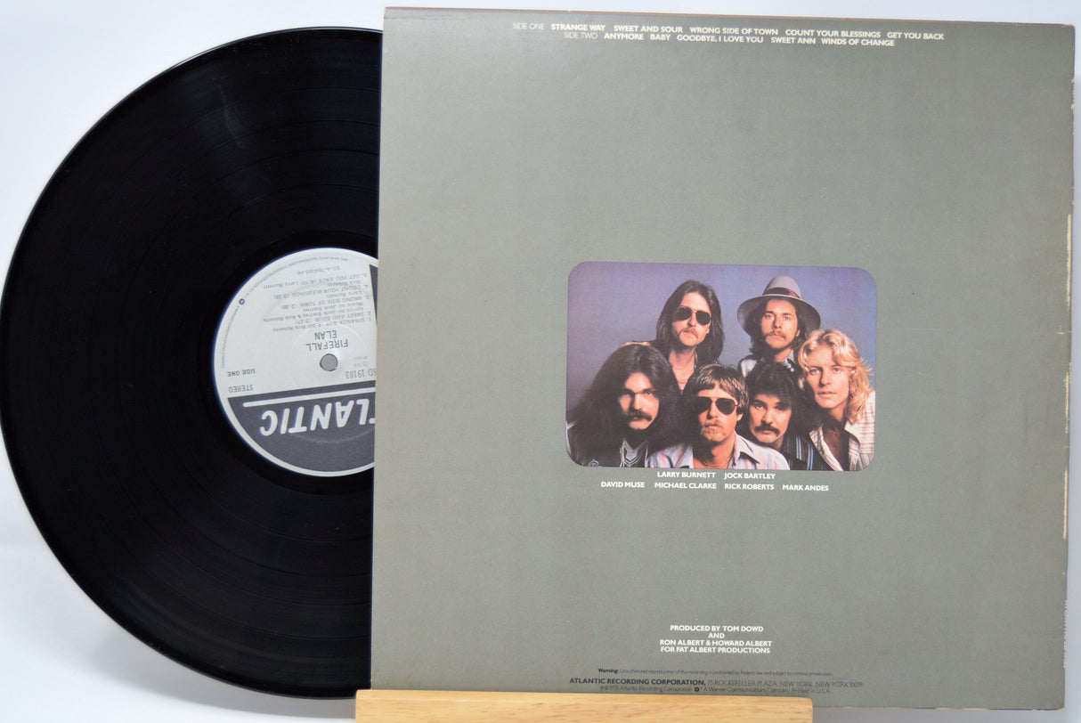 'Firefall Elan' Vinyl record with a gray back cover featuring a band's portrait on a white background