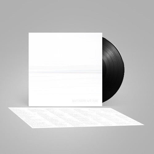 Vinyl record with a white sleeve on a gray background