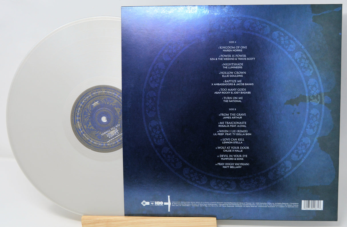 For The Throne soundtrack vinyl record partially shown with album tracklist on the back cover