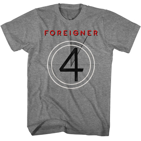 Gray t-shirt featuring Foreigner 4 album countdown graphic with bold red text