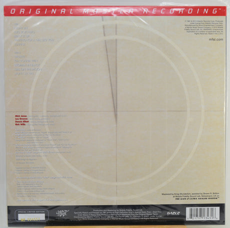 The back cover of a vinyl record sleeve for 'Original Master Recording' featuring a beige background with circular graphic lines, track listings, and a black barcode band at the bottom.