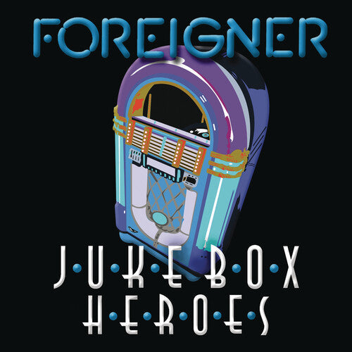 Colorful jukebox with Foreigner Jukebox Heroes album title on black background