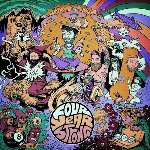 Colorful album cover with various characters and the 'Four Year Strong' logo.
