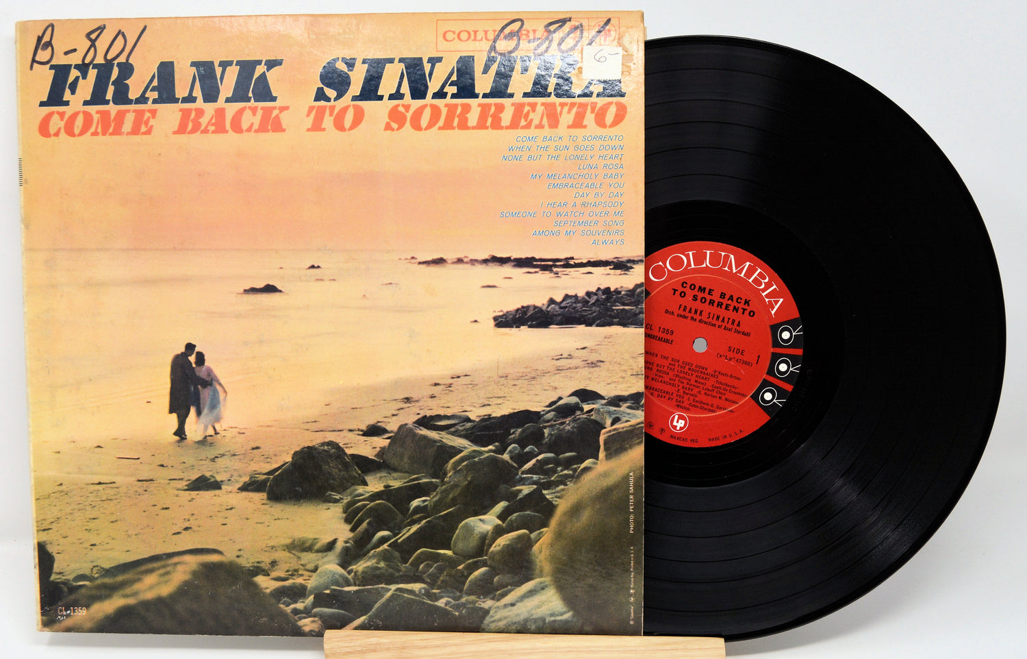 Frank Sinatra Come Back to Sorrento album cover with vinyl and couple walking on the beach