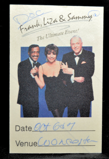 Backstage pass showing Sammy Davis Jr, Liza Minnelli and Frank Sinatra for their show in Worcester MA on Oct 6 and 7 in 1988.