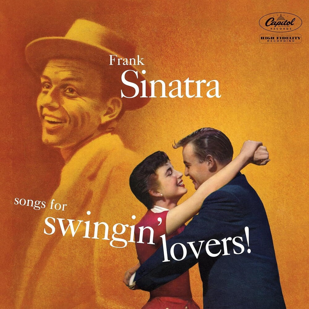Album cover featuring Frank Sinatra with a couple dancing, labeled 'Songs for Swingin' Lovers' with Capitol Records logo.