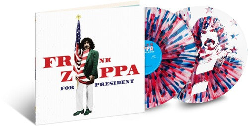 A vinyl record album cover for 'Zappa For President' featuring a colorful design with Frank Zappa's image and text on it.