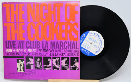 Vinyl record and cover titled 'The Night of the Cookers' with a purple and orange design.