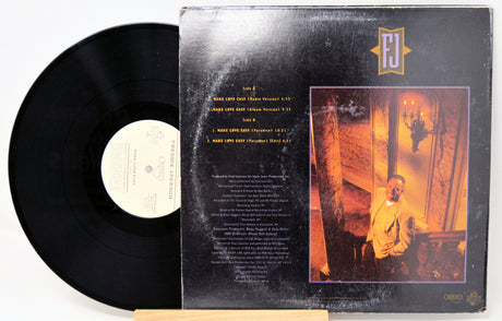 Back cover of Freddie Jackson's 'Make Love Easy' vinyl with tracklisting and a portrait of Freddie Jackson