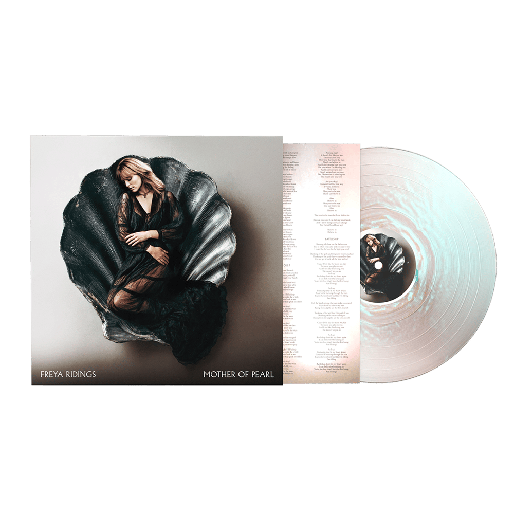 Vinyl record with cover featuring a woman inside a shell, titled 'Mother of Pearl' by Freya Ridings.