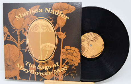 Front cover and vinyl record of The Saga of Mayflower May by Marissa Nadler, detailed botanical design