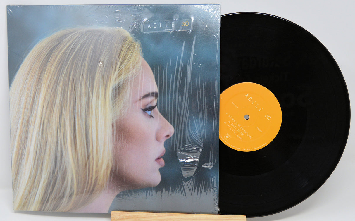 Adele 30 vinyl album record with close-up of Adele's profile on the front cover