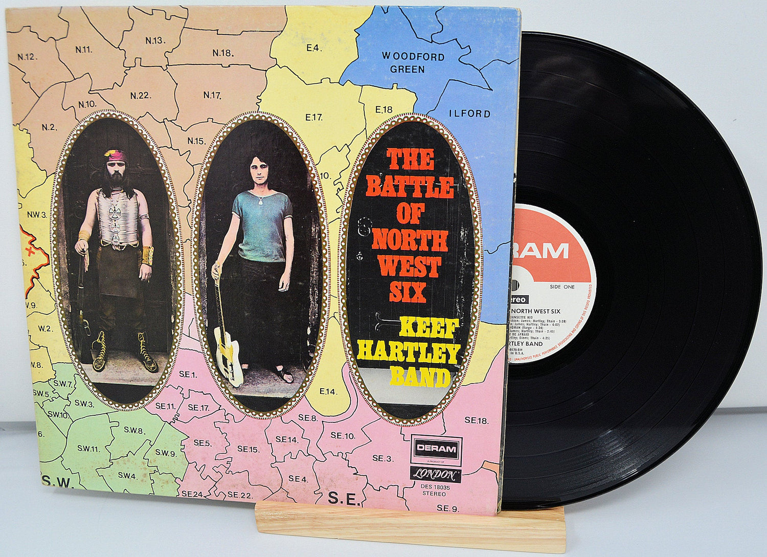 Front cover of The Battle of North West Six by Keef Hartley Band with album title and band portraits over map