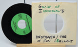 Vinyl record with a green label and wooden sleeve labeled 'Group of Individual's' on a white background.