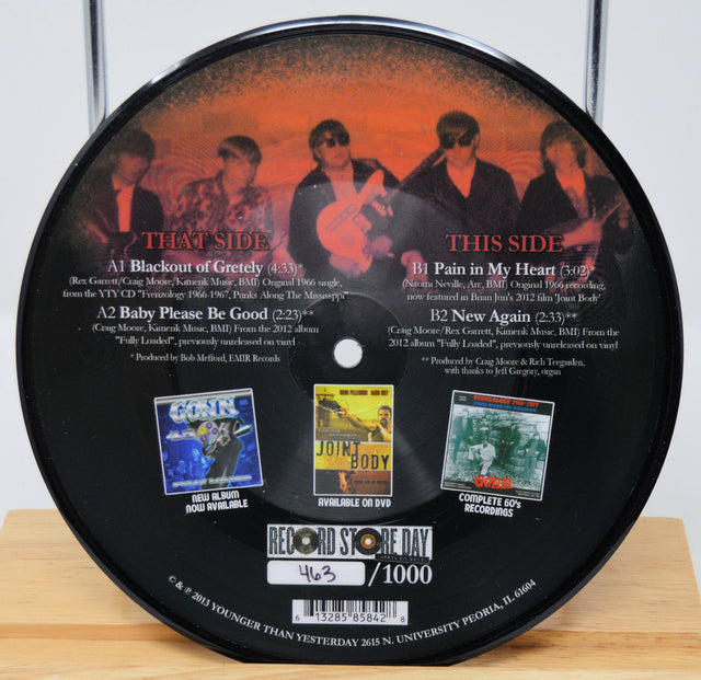 Tracklist and band photo on GONN limited edition vinyl record, numbered for Record Store Day.