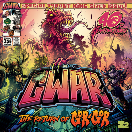 Close-up cover art of GWAR The Return of Gorgor comic featuring monstrous characters and 40th Anniversary logo