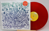 Front cover of Ganglians Monster Head Room LP showing abstract blue line art and red vinyl