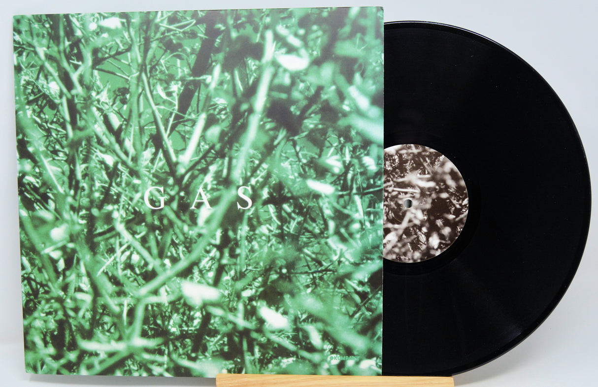 Vinyl record with a green cover featuring the word 'GAS' and a black record.
