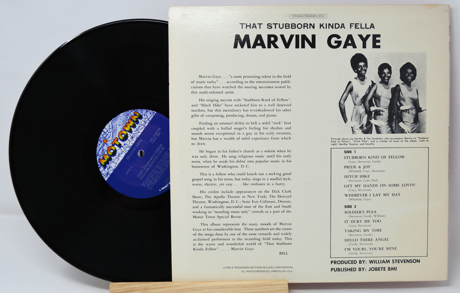 Vinyl record with cover featuring Marvin Gaye and text
