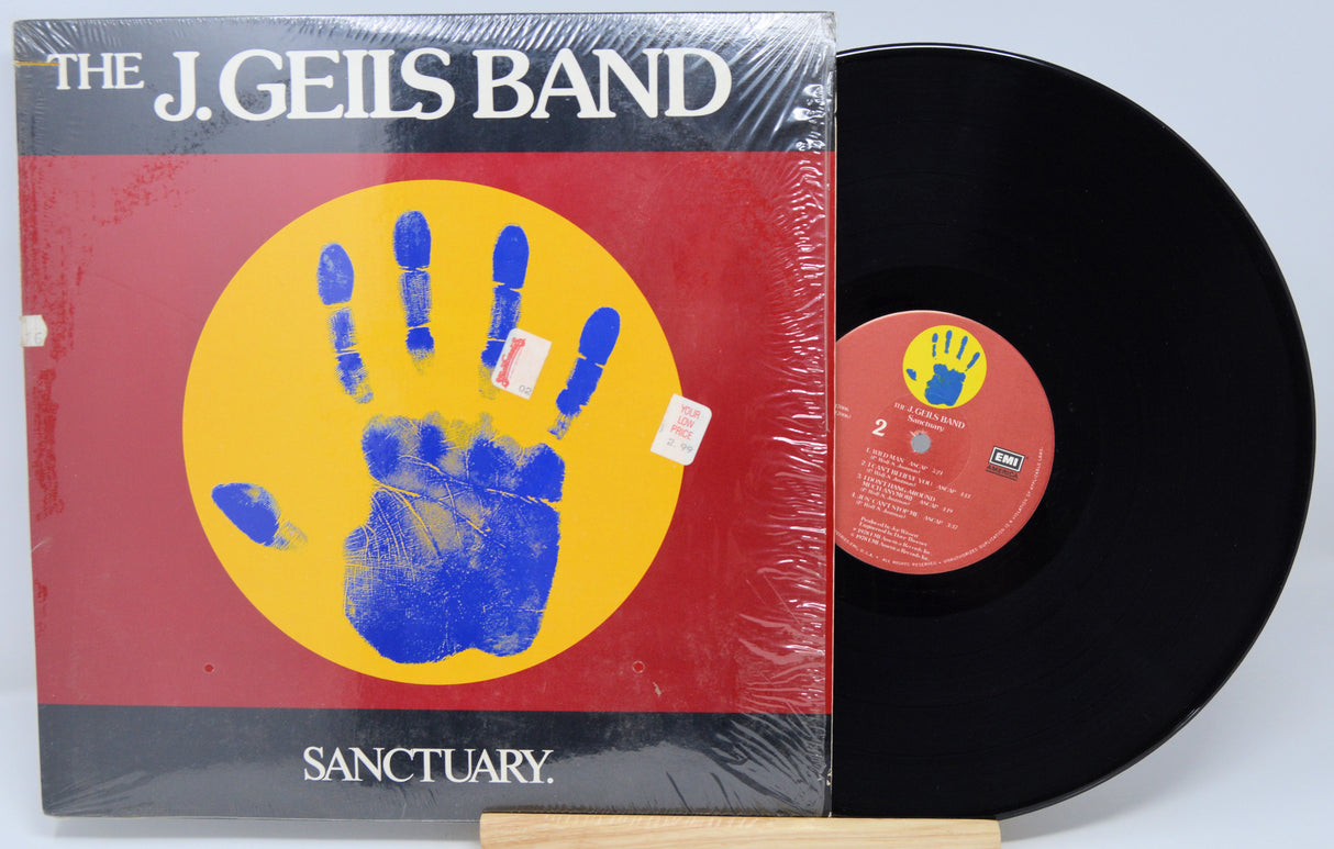 Vinyl record with 'The J. Geils Band' album 'Sanctuary' on a white background
