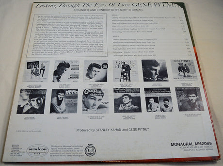 Back cover of Gene Pitney 'Looking Through The Eyes of Love' album showcasing track listing and discography
