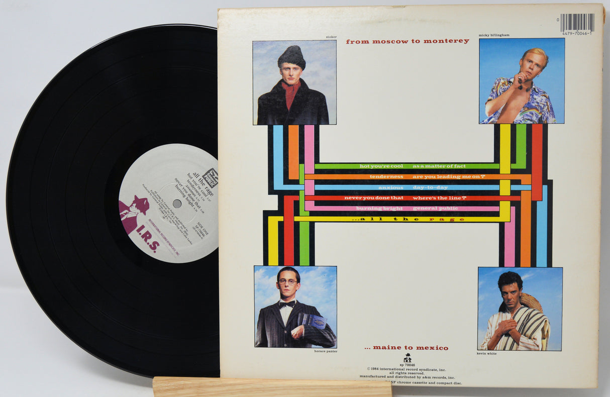 Vinyl record and cover with colorful design and portraits on a white background