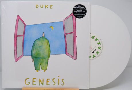 Vinyl record cover for 'Duke' by Genesis with a drawing of a person looking out an open window.