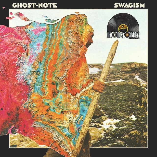 Album cover with a person holding a walking stick, featuring 'Ghost-Note' and 'Swagism'.