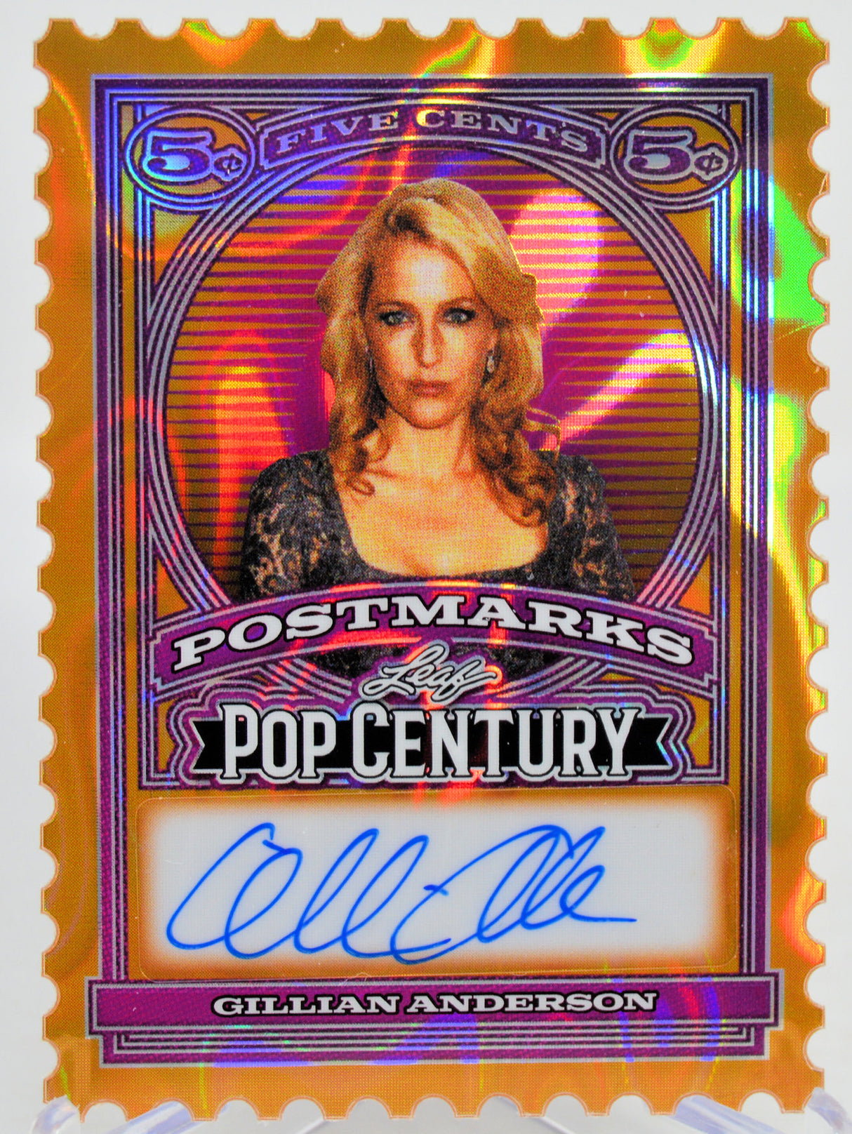 Collectible card with Gillian Anderson's signature and 'Pop Century' branding