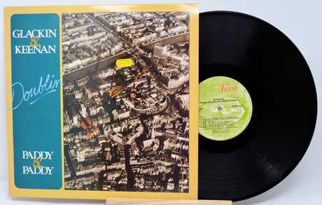 Vinyl record with cover featuring an aerial view of a city and text 'Glackin & Keenan Doublin Paddy & Paddy'.