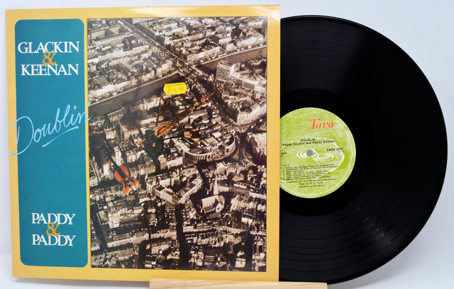 Vinyl record with cover featuring an aerial view of a city and text 'Glackin & Keenan Doublin Paddy & Paddy'.
