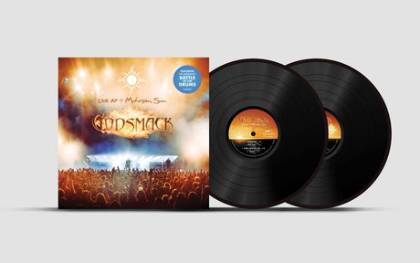 Vinyl records with a 'Godsmack' album cover on a light gray background
