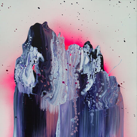 Abstract art with wavy shapes and a pink glow on a white background