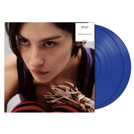 Vinyl record with a blue disc and cover featuring Gracie Abrams' face.