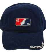Navy blue cap with a red, white, and blue patch featuring numbers and 'Grateful Dead' text on a white background.