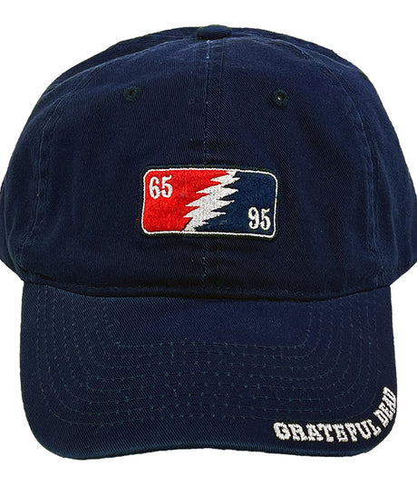 Navy blue cap with a red, white, and blue patch featuring numbers and 'Grateful Dead' text on a white background.