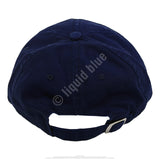 Navy blue cap on a white background with 'liquid blue' branding.