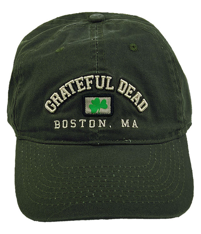 Green cap with 'Grateful Dead' and 'Boston, MA' text on a white background