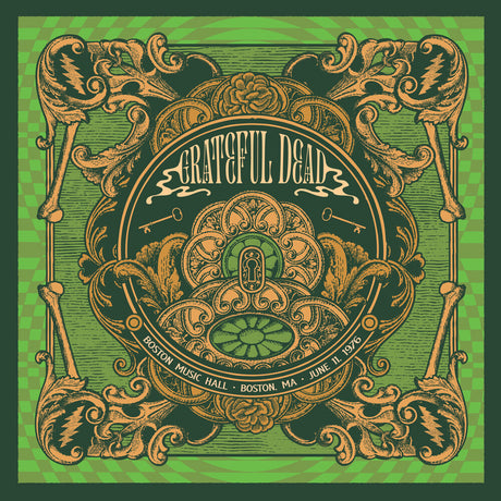 Decorative album cover with ornate designs and 'Grateful Dead' text on a green background