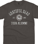 Dark gray t-shirt with 'Grateful Dead Tour Alumni' text and logo on a white background