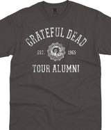 Dark gray t-shirt with 'Grateful Dead Tour Alumni' text and logo on a white background