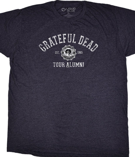 Navy t-shirt with 'Grateful Dead Tour Alumni' text and logo on a plain background