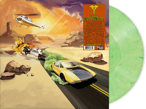Green Bullets limited edition green marble vinyl with dynamic desert car chase cover art
