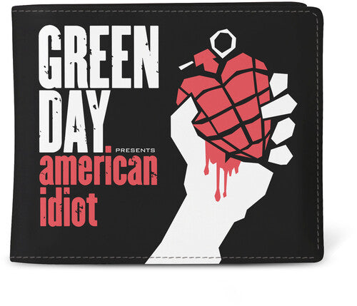 Green Day American Idiot wallet with black background and red grenade heart graphic