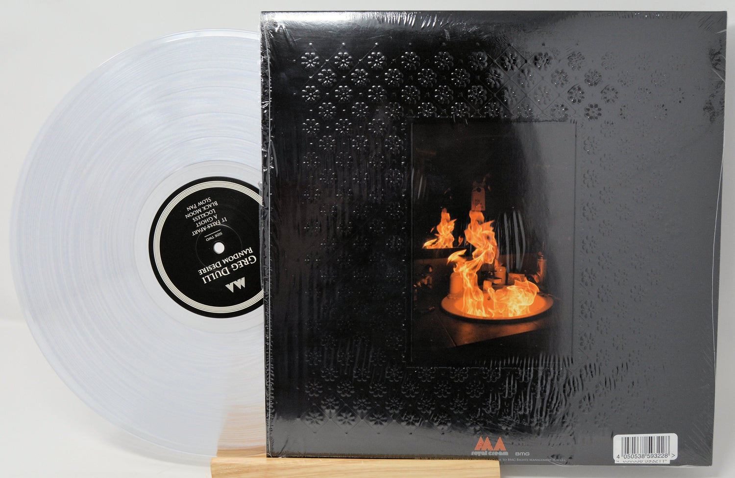 Greg Dulli 'Random Desire' clear vinyl record with fire-themed back cover art