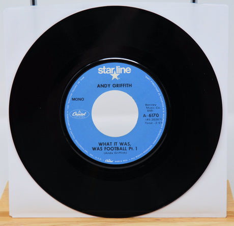 Vinyl record with blue label featuring 'Starline' and 'Andy Griffith' on a white background