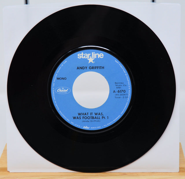 Vinyl record with blue label featuring 'Starline' and 'Andy Griffith' on a white background