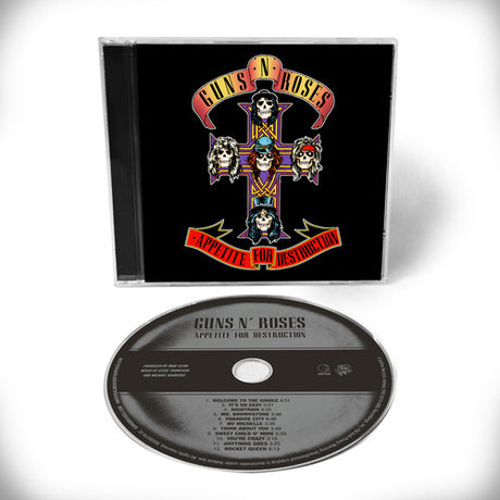 Guns N' Roses 'Appetite for Destruction' album cover and CD on a white background