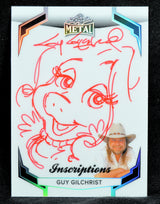 Trading card with a signature illustration and a person wearing a cowboy hat on a white background