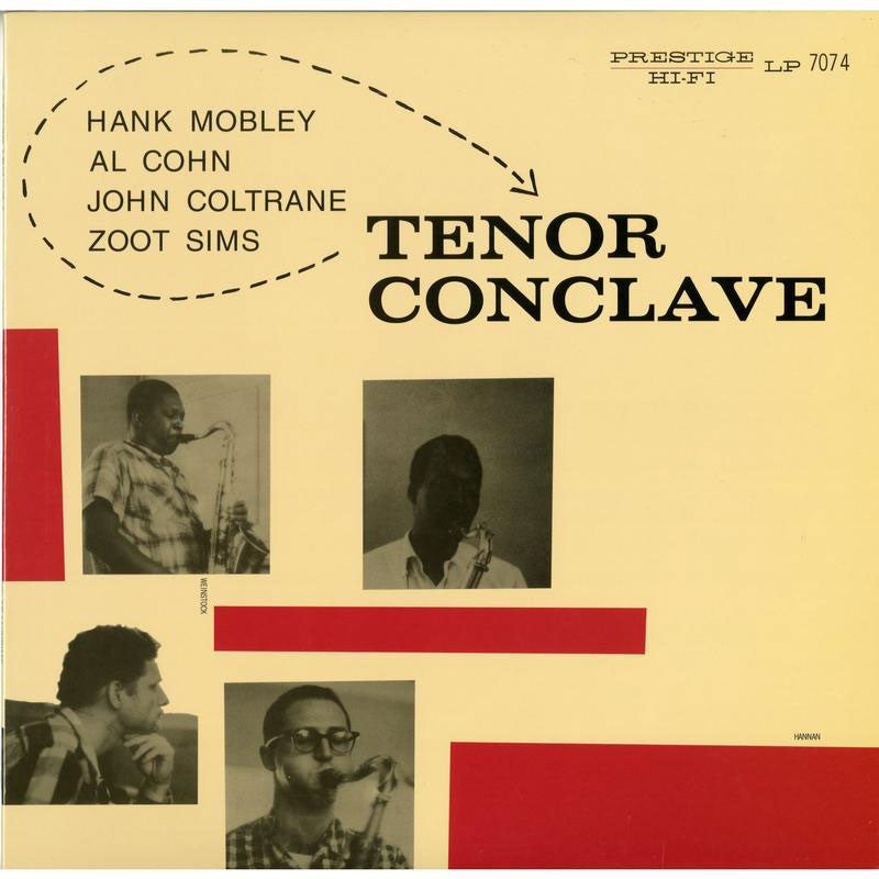 Album cover of 'Tenor Conclave' featuring jazz musicians with a beige background and red accents.